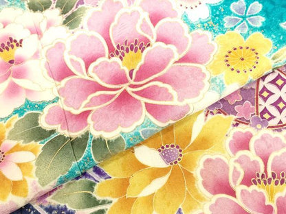 平和屋着物●豪華振袖　舞花　牡丹　暈し染め　金彩　正絹　逸品　DABK2015op