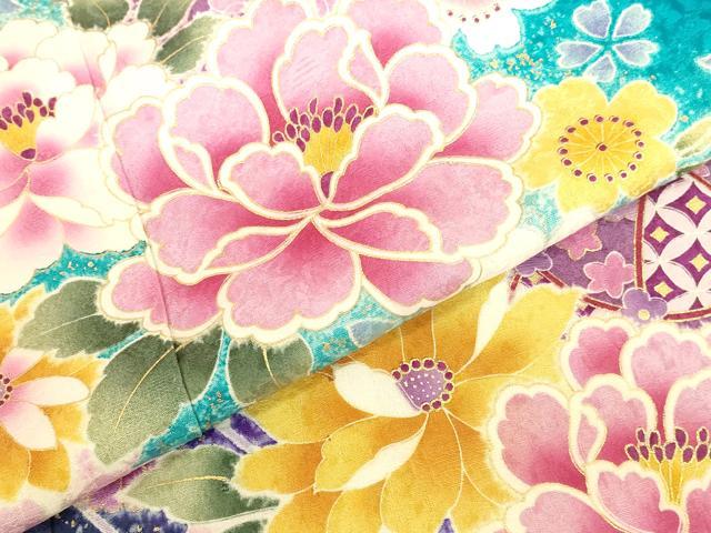 平和屋着物●豪華振袖　舞花　牡丹　暈し染め　金彩　正絹　逸品　DABK2015op