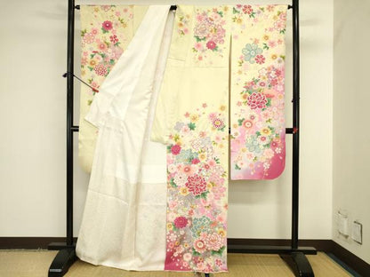 平和屋着物●豪華振袖　花鞠文　牡丹　暈し染め　金銀彩　銀通し地　正絹　逸品　DABK2017op
