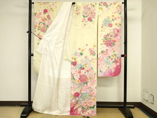 平和屋着物●豪華振袖　花鞠文　牡丹　暈し染め　金銀彩　銀通し地　正絹　逸品　DABK2017op
