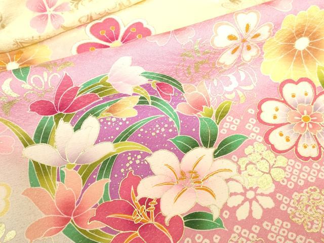 平和屋着物●豪華振袖　花鞠文　牡丹　暈し染め　金銀彩　銀通し地　正絹　逸品　DABK2017op