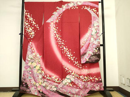 平和屋着物●豪華振袖　駒刺繍　御所車花文　暈し染め　金彩　正絹　逸品　DABK2018op