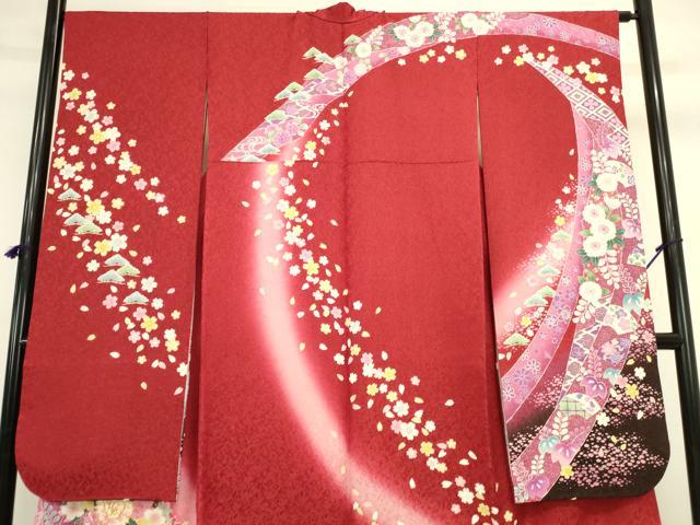 平和屋着物●豪華振袖　駒刺繍　御所車花文　暈し染め　金彩　正絹　逸品　DABK2018op