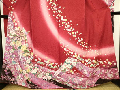 平和屋着物●豪華振袖　駒刺繍　御所車花文　暈し染め　金彩　正絹　逸品　DABK2018op