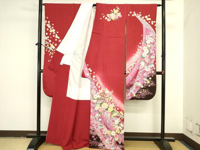 平和屋着物●豪華振袖　駒刺繍　御所車花文　暈し染め　金彩　正絹　逸品　DABK2018op
