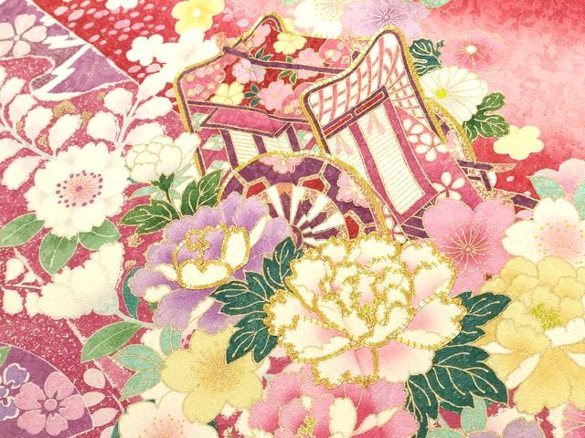 平和屋着物●豪華振袖　駒刺繍　御所車花文　暈し染め　金彩　正絹　逸品　DABK2018op