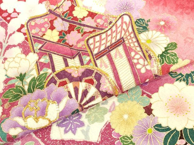 平和屋着物●豪華振袖　駒刺繍　御所車花文　暈し染め　金彩　正絹　逸品　DABK2018op
