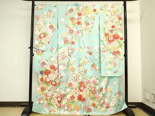 平和屋着物●豪華振袖　草花　牡丹　金銀彩　銀通し地　正絹　逸品　DABK2019op