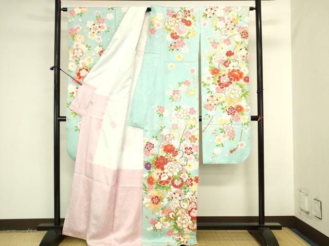 平和屋着物●豪華振袖　草花　牡丹　金銀彩　銀通し地　正絹　逸品　DABK2019op