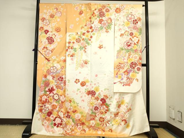 平和屋着物●豪華振袖　雪輪草花文　牡丹　暈し染め　ラメ糸　金彩　正絹　逸品　DABK2020op