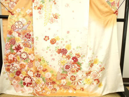 平和屋着物●豪華振袖　雪輪草花文　牡丹　暈し染め　ラメ糸　金彩　正絹　逸品　DABK2020op