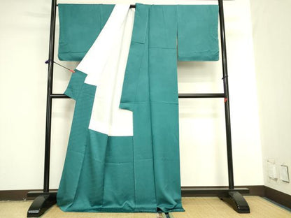 平和屋着物●上質な色無地　吉祥地紋　青碧色　正絹　逸品　未使用　DABK2021op