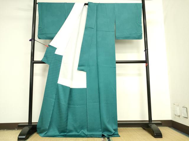 平和屋着物●上質な色無地　吉祥地紋　青碧色　正絹　逸品　未使用　DABK2021op