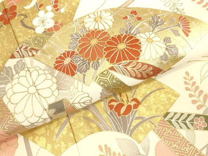 平和屋着物●訪問着　駒刺繍　地紙花文　枝梅　暈し染め　金彩　正絹　逸品　DABK2038op