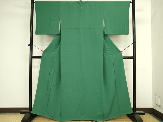 平和屋着物●上質な色無地　緑青色　正絹　逸品　DABK2048op