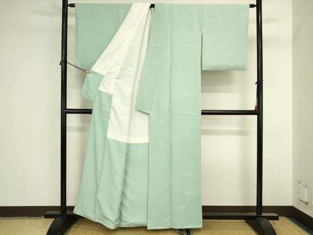 平和屋着物●上質な色無地　枯山水地紋　錆青磁色　正絹　逸品　DABK2051op