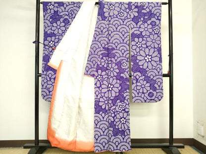平和屋着物●豪華振袖　総絞り　花青海波文　正絹　逸品　DABK2053op