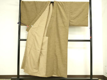 平和屋着物●男性　羽織・長襦袢セット　色無地　着物：濃い油色　羽織：朽葉色　洗える着物　DABK2055op