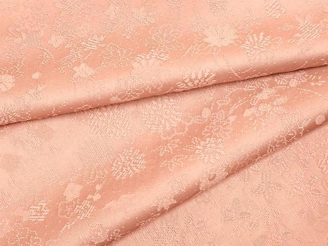 平和屋着物●上質な色無地　草花地紋　珊瑚色　正絹　逸品　DABK2063op