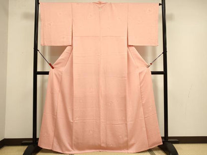 平和屋着物●上質な色無地　舞花地紋　一斤染色　正絹　逸品　DABK2066op