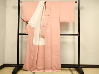 平和屋着物●上質な色無地　舞花地紋　一斤染色　正絹　逸品　DABK2066op