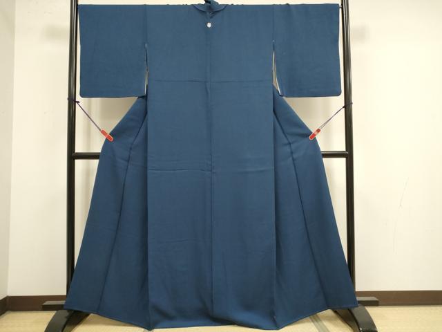 平和屋着物●上質な色無地　霞地紋　深縹色　正絹　逸品　DABK2069op