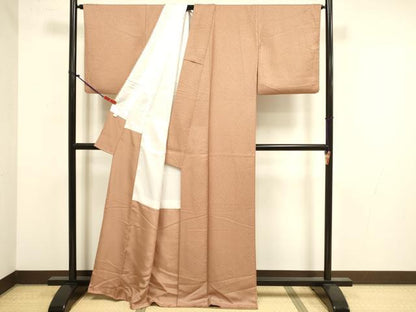 平和屋着物●上質な色無地　葉尽くし地紋　丁子染色　正絹　逸品　DABK2082op