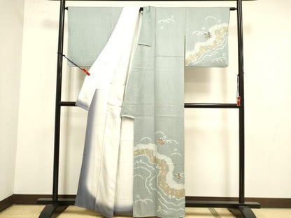 平和屋着物●訪問着　刺繍　絞り　流水花文　金銀彩　正絹　逸品　DABK2090op