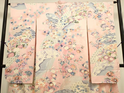 平和屋着物●豪華振袖　飛鶴花松文　暈し染め　正絹　逸品　DABK2097op