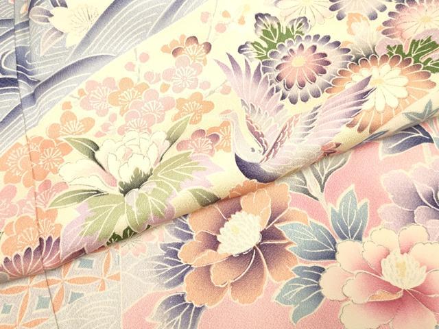 平和屋着物●豪華振袖　飛鶴花松文　暈し染め　正絹　逸品　DABK2097op