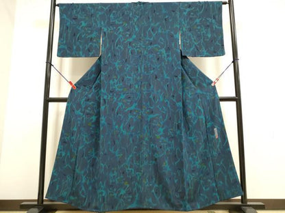 平和屋着物●宮内庁御用達　赤城右堂　小紋　枝葉文　鬼しぼ縮緬　正絹　逸品　DABK2099op
