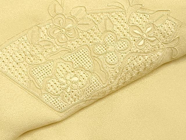 平和屋着物●中国三大刺繍　汕頭刺繍　スワトウ刺繍　総刺繍　長襦袢　無双仕立て　地紙花文　卵色　正絹　逸品　DABK2102op
