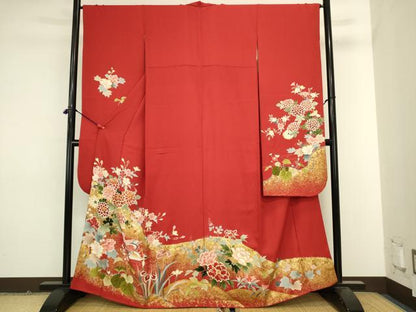 平和屋着物●豪華振袖　駒刺繍　鴛鴦花文　金彩　正絹　逸品　DABK2110op
