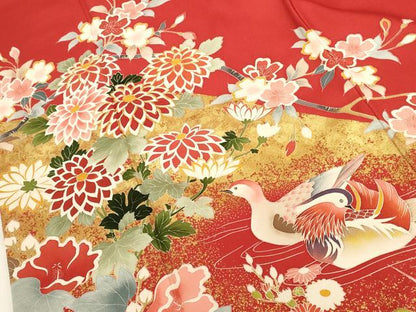 平和屋着物●豪華振袖　駒刺繍　鴛鴦花文　金彩　正絹　逸品　DABK2110op