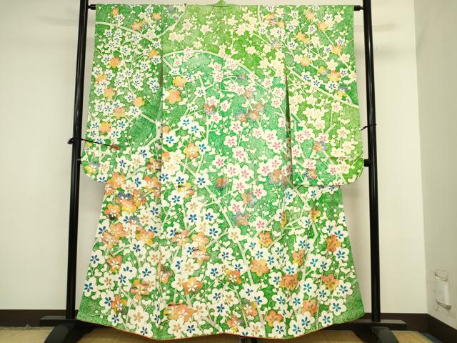 平和屋着物●豪華振袖　駒刺繍　枝梅　金彩　正絹　逸品　DABK2116op