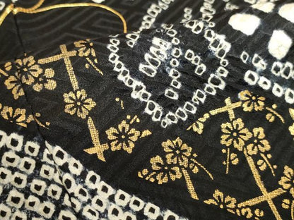 平和屋着物●豪華振袖　駒刺繍　絞り　吉祥舞花文　黒地　金彩　正絹　逸品　DABK2127op