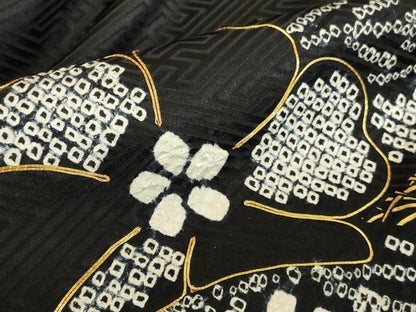 平和屋着物●豪華振袖　駒刺繍　絞り　吉祥舞花文　黒地　金彩　正絹　逸品　DABK2127op