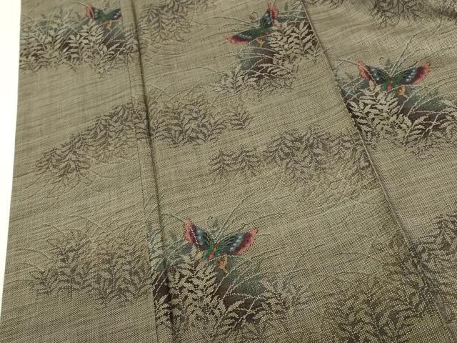 平和屋着物●本場大島紬　9マルキ　舞蝶芝草文　正絹　逸品　DABK2129op