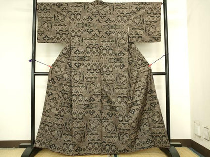 平和屋着物●本場大島紬　7マルキ　横段更紗花文　正絹　逸品　DABK2130op