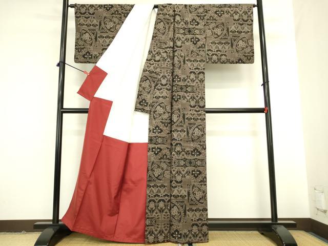 平和屋着物●本場大島紬　7マルキ　横段更紗花文　正絹　逸品　DABK2130op
