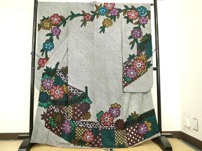 平和屋着物●豪華振袖　総絞り　吉祥舞花文　黒地　正絹　逸品　DABK2131op