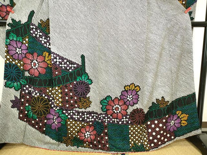 平和屋着物●豪華振袖　総絞り　吉祥舞花文　黒地　正絹　逸品　DABK2131op