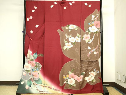 平和屋着物●豪華振袖　舞蝶花文　暈し染め　金彩　正絹　逸品　DABK2136op