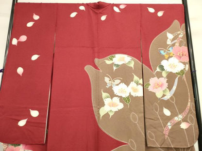 平和屋着物●豪華振袖　舞蝶花文　暈し染め　金彩　正絹　逸品　DABK2136op