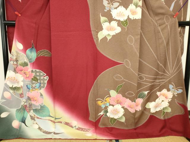 平和屋着物●豪華振袖　舞蝶花文　暈し染め　金彩　正絹　逸品　DABK2136op