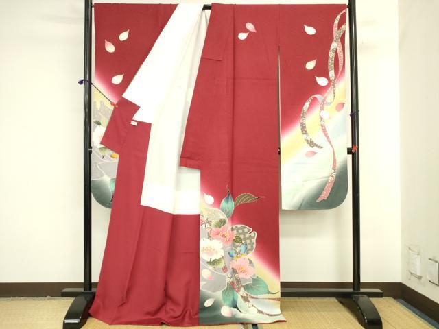平和屋着物●豪華振袖　舞蝶花文　暈し染め　金彩　正絹　逸品　DABK2136op