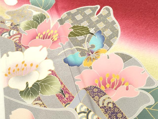 平和屋着物●豪華振袖　舞蝶花文　暈し染め　金彩　正絹　逸品　DABK2136op