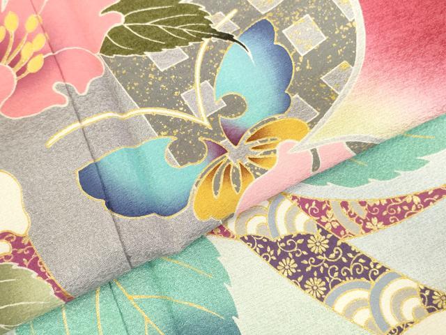 平和屋着物●豪華振袖　舞蝶花文　暈し染め　金彩　正絹　逸品　DABK2136op