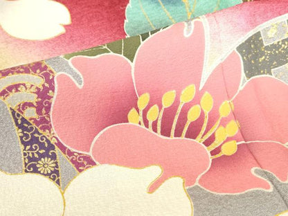 平和屋着物●豪華振袖　舞蝶花文　暈し染め　金彩　正絹　逸品　DABK2136op