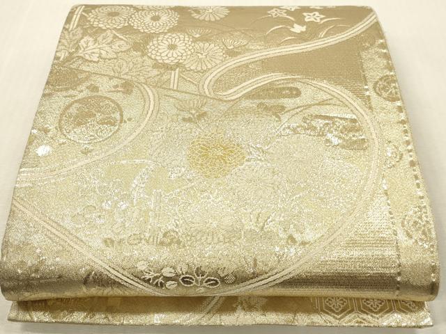 平和屋本店▼六通柄袋帯　風景花文　24金　正絹　逸品　DABK2141op